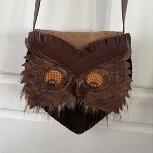 Owl Leather Crossbody Bag  10.5” X 9” X 2.5”.